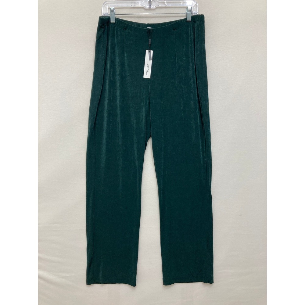 New Chico's Travelers Pants size Large/2 Forest Green Slinky Knit Travel Pull-on